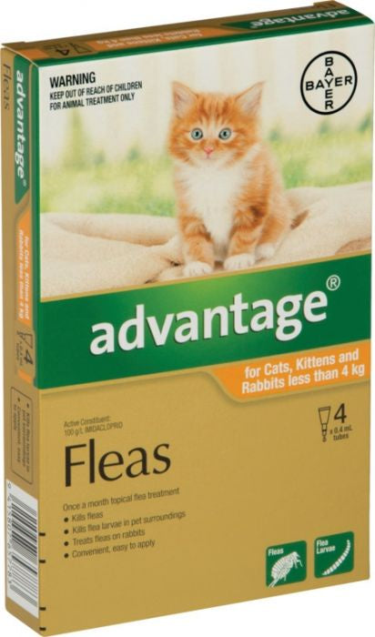 Advantage Flea Treatment For Cats & Rabbits Under 4kg - 4 Pack